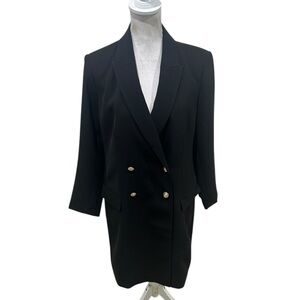 NWT Ann Taylor Black double-Breasted longline duster Blazer gold buttons sz 14p